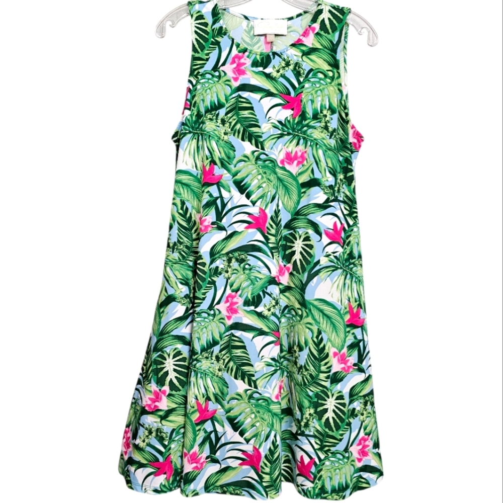 Pappagallo Nwot Tropical Floral Sleeveless Resortwear Shift Dress
